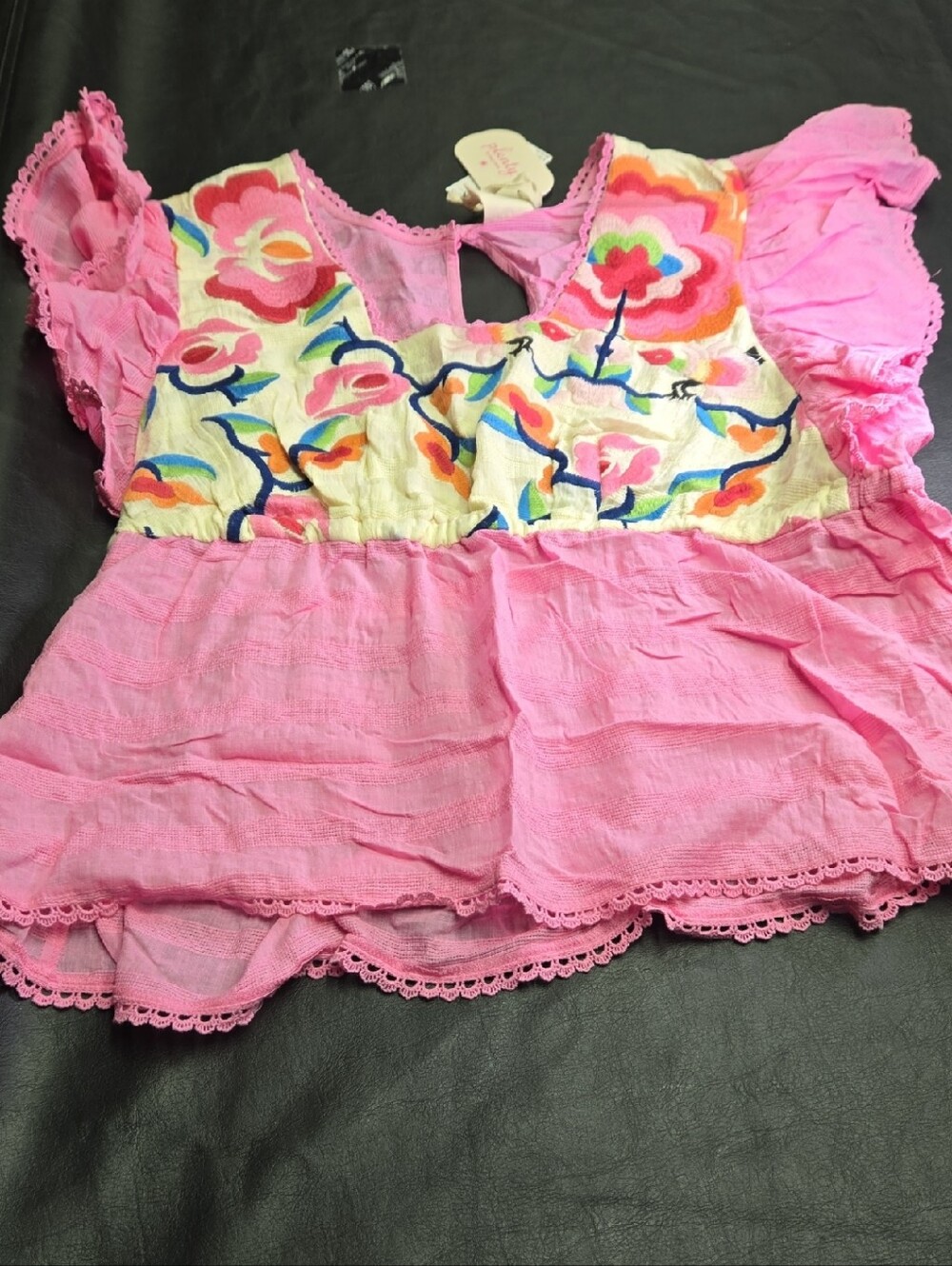Plenty by Tracy Reese Pink Embroidered Flutter Sleeve Blouse
